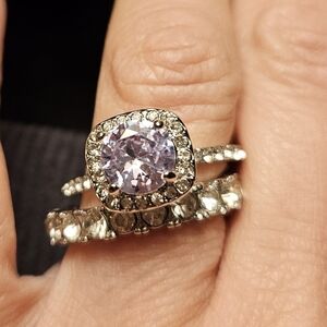 Sterling Silver  Cubic Zirconia Accent Stones Wedding Eternity Band Ring